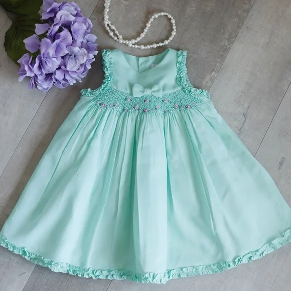 Luli & Me | Dresses | Girls Smocked Green Dress Size 8 Months Sleeveless  Embroidery Luli Me | Poshmark
